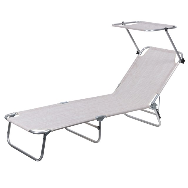 Galileo Αναδιπλούμενο Αλουμινένιο Κρεβάτι Παραλίας με Ρυθμιζόμενη Πλάτη και Ομπρέλα - Εκρού Vieste Est 2192949