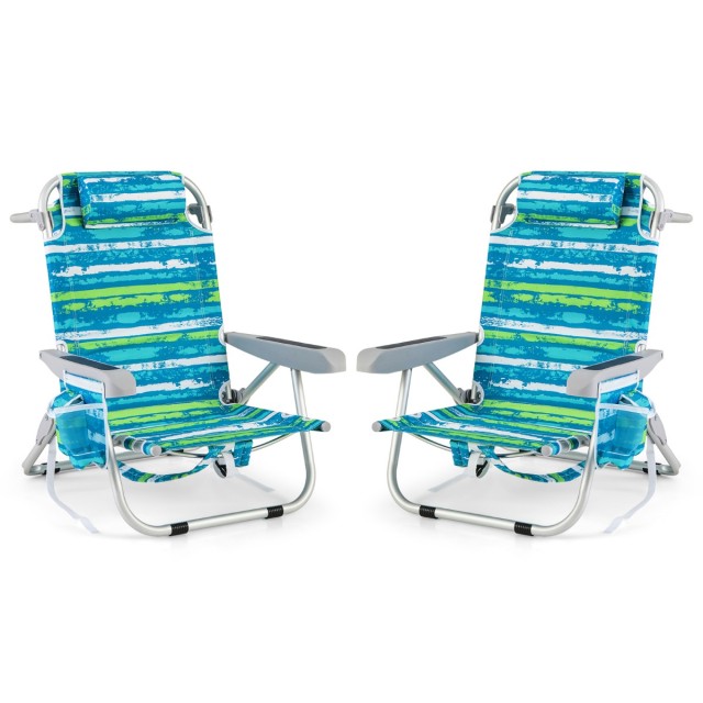 Costway Σετ 2 Πτυσσόμενες Καρέκλες Παραλίας με Ρυθμιζόμενη Πλάτη σε Μπλε και Πράσινο Χρώμα NP11624GN-2