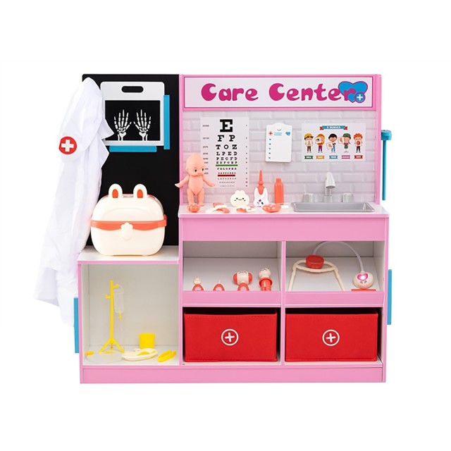 Costway Σετ Ιατρικών Εξετάσεων Ξύλινο με Χώρο Εξετάσεων, Μόνιτορ ΗΚΓ & Ακτινογραφία - Ιατρικό Κέντρο Ροζ TP10425PI