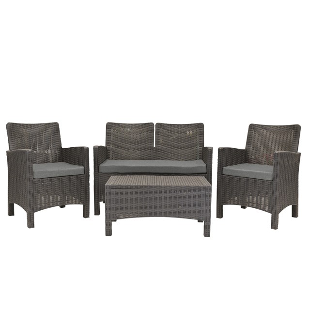 Galileo Σετ κήπου 4 θέσεων με γκρι μαξιλάρια από πλαστικό PP με εφέ ρατάν γκρι Malaga Est 5911053