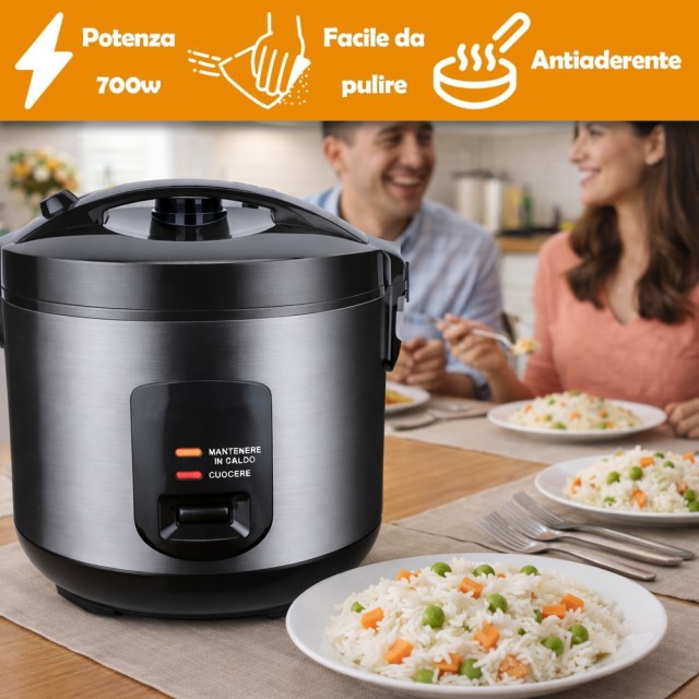 BAKAJI Συμπαγής Ηλεκτρική Μαγειρική Συσκευή Ρυζιού 4L με Αυτόματο, Υγιεινό και Γρήγορο Μαγείρεμα 700W 02001689