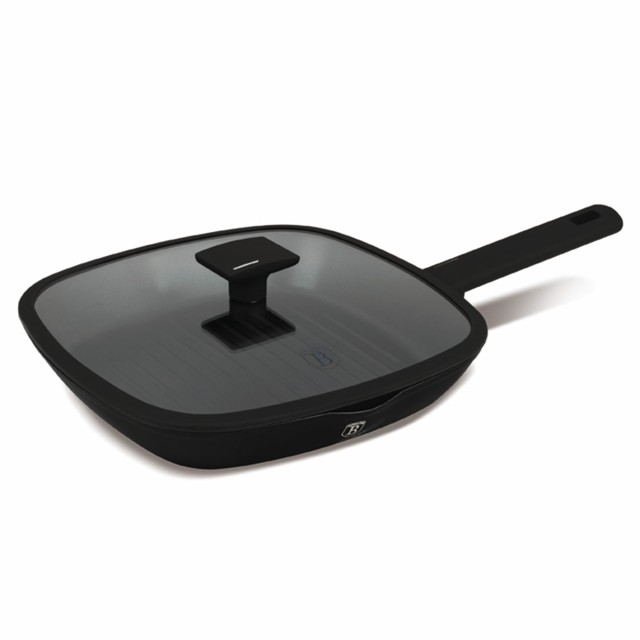 Berlinger Haus Αντικολλητικό Τηγάνι Grill 28cm με Γυάλινο Καπάκι, Matte Black Collection BH-8184