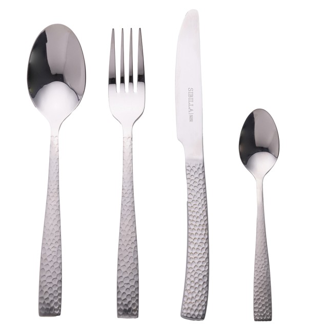 Galileo Σετ 24 μαχαιροπίρουνα από γυαλιστερό ανοξείδωτο ατσάλι με σφυρήλατο εφέ λαβής ματ φινίρισμα ασημί Bali Sibilla 5918272