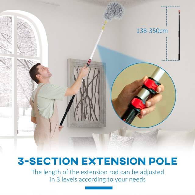 Σετ καθαρισμού οικιακού γραφείου HOMCOM με κοντάρι, ξεσκονόπανο αράχνης, ξεσκονόπανο μικροϊνών και ξεσκονόπανο με ανεμιστήρα 720-025V01BK