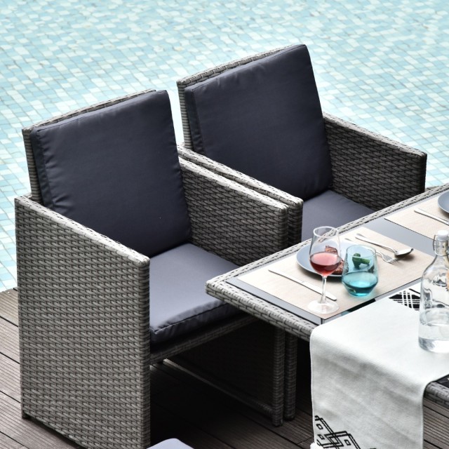 Outsunny Σετ Έπιπλα κήπου εξωτερικού χώρου 9 τεμαχίων Τραπέζι με 4 καρέκλες 4 υποπόδια σε Rattan, Grey 861-021