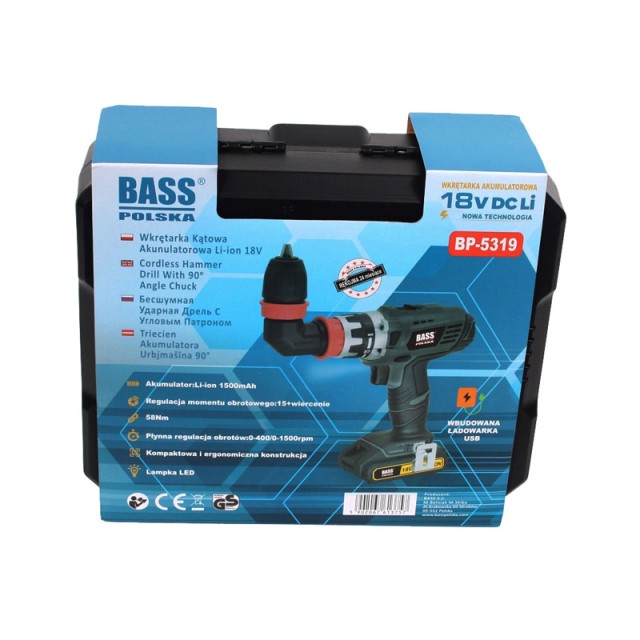 Επαναφορτιζόμενο Ασύρματο Γωνιακό Δραπανοκατσάβιδο 18 V Bass Polska BP-5319
