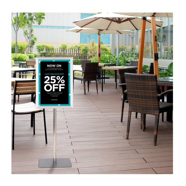 Επιδαπέδιο Μεταλλικό Σταντ Αφίσας Α3 με Ρυθμιζόμενο Ύψος 78.5 - 123 cm Χρώματος Ασημί Costway HW59107SL