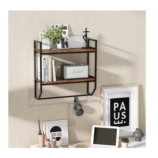 Επιτοίχια Μεταλλική Ραφιέρα με 2 Ξύλινα Ράφια 1 Ράγα 59 x 20 x 58 cm Costway JV10890