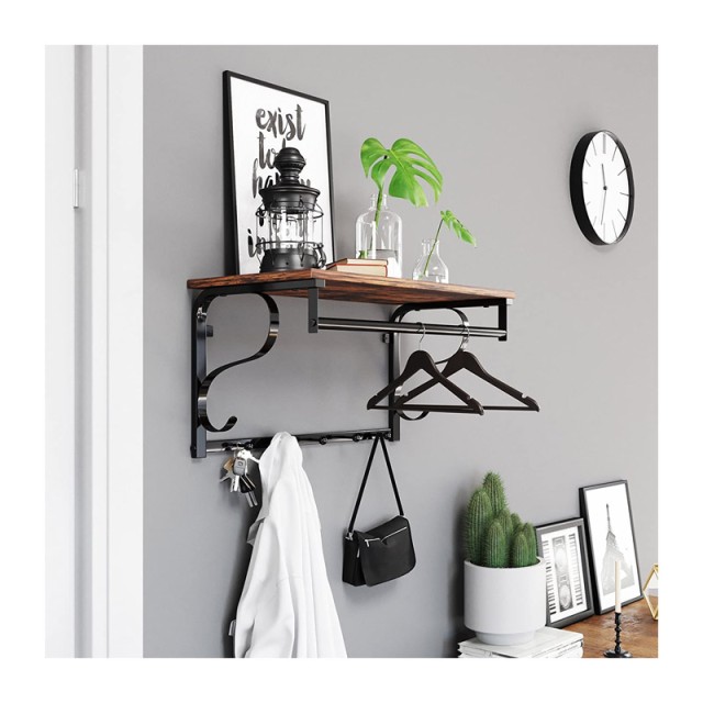 Επιτοίχιο Μεταλλικό Ράφι με 5 Άγκιστρα και 1 Ράγα Ρούχων 60 x 30 x 31.7 cm VASAGLE LCR11BX