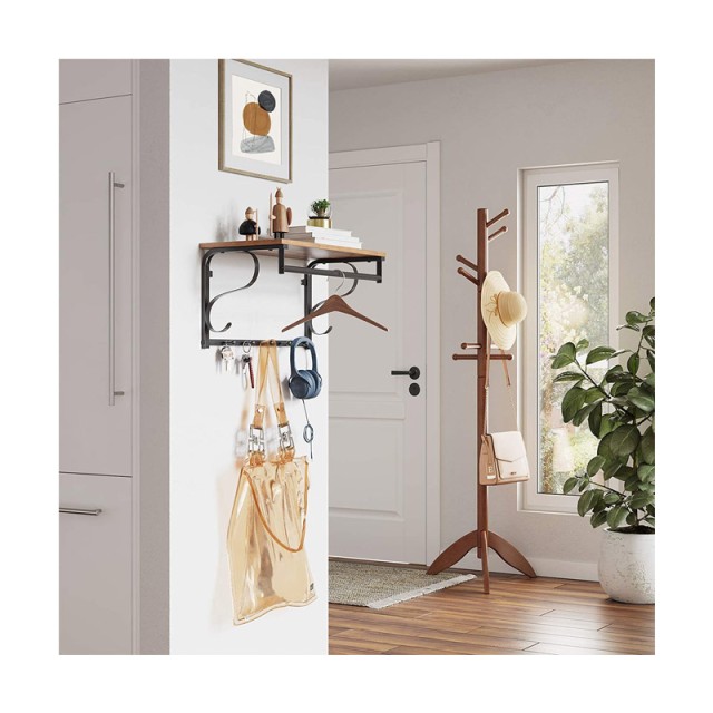 Επιτοίχιο Μεταλλικό Ράφι με 5 Άγκιστρα και 1 Ράγα Ρούχων 60 x 30 x 31.7 cm VASAGLE LCR11BX