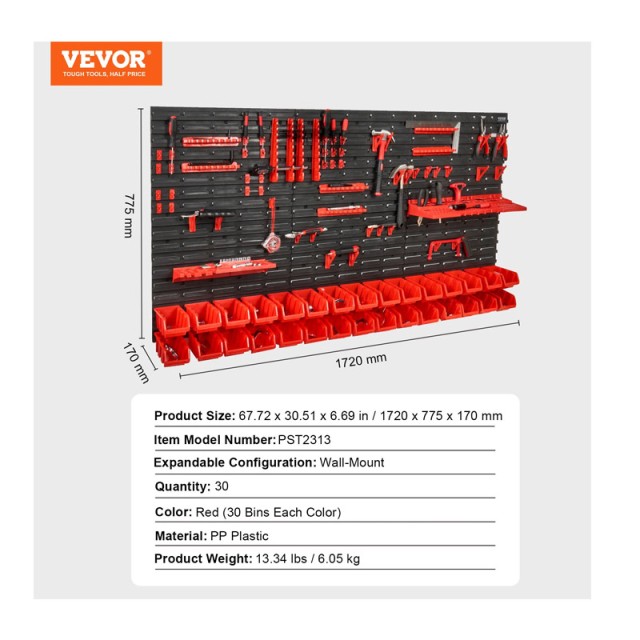 Επιτοίχιο Σύστημα Αποθήκευσης Εργαλείων με 30 Σκαφάκια VEVOR BGSWLXGJBGWLFKK39V0