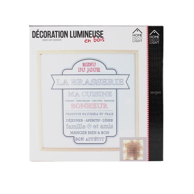 Επιτοίχιο Ξύλινο Τετράγωνο Φωτιστικό LED Πίνακας La Brasserie 24 x 24 x 3 cm Home Deco Factory HD1466