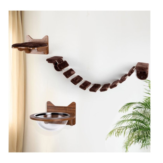 Επιτοίχιο Ξύλινο Κρεβάτι Γάτας με Πλαστική Διάφανη Φούσκα 40 x 40 x 23 cm Costway PS7429BN