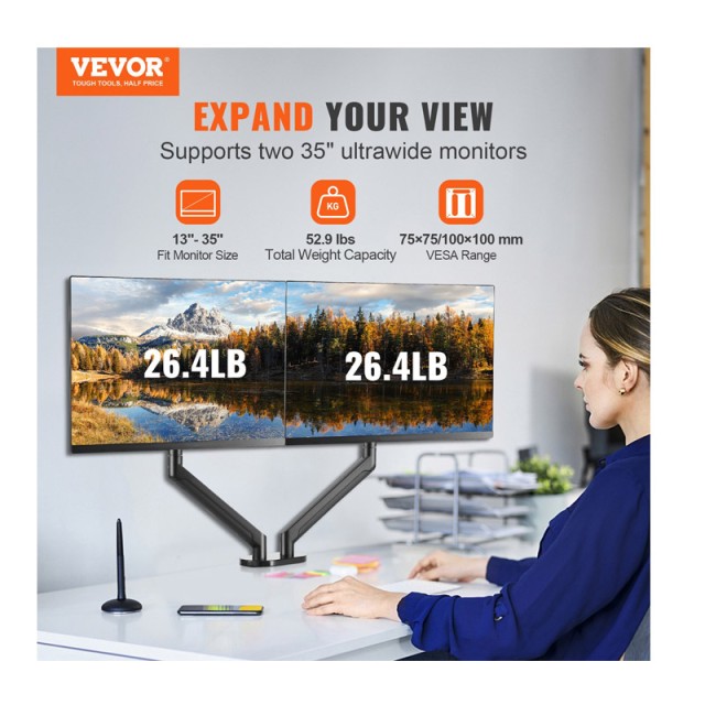 Επιτραπέζια Βάση Γραφείου για 2 Οθόνες 13-35 24 Kg Διπλού Βραχίονα με Ρυθμιζόμενο Ύψος VEVOR XSQBJSMBQDHBD7TTSV0