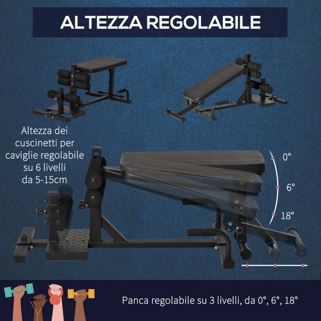 HOMCOM 3 σε 1 Squat Machine με ρυθμιζόμενο ύψος και ανακλινόμενο ατσάλινο πάγκο, 100x58x46cm - Μαύρο A91-182BK