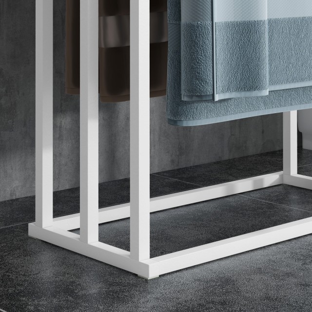 kleankin Ανεξάρτητη κρεμάστρα για πετσέτες με 3 ράβδους από μπαμπού και ατσάλι, 45x22,5x86 cm, λευκό και χρώμα ξύλου 850-270V00WT