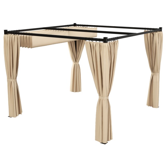 Outsunny Garden Pergola με αναδιπλούμενη οροφή και τέντες, σε μέταλλο και πολυεστέρα, 300x300x227 cm, μπεζ 84C-441V00BG