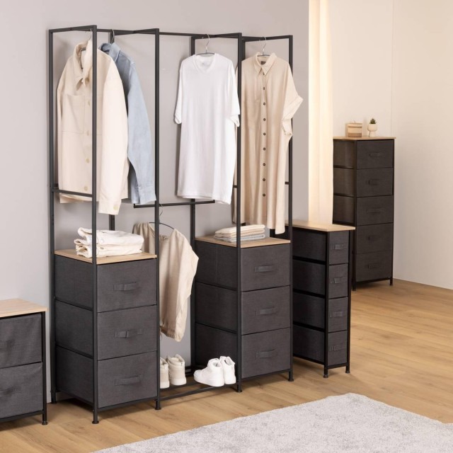 5FIVE Simply smart Μεταλλική Ντουλάπα Tissa 116 x 40 x 176 εκ με Ξύλινα Ράφια και Υφασμάτινα Συρτάρια 193595