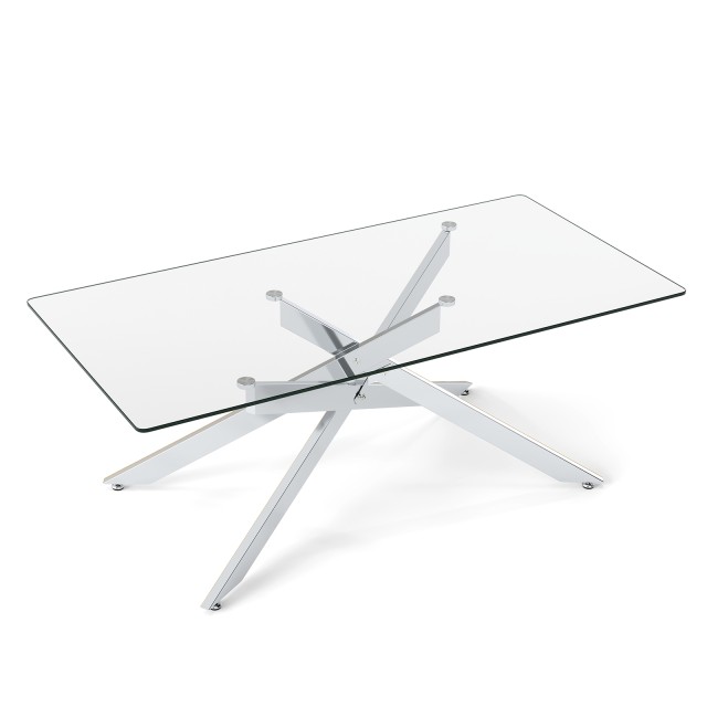 Costway Ορθογώνιο Τραπέζι Καφέ από Σκληρυμένο Γυαλί, Μοντέρνος Σχεδιασμός 120 x 60 x 45,5 cm, Ασημί JV13027SL