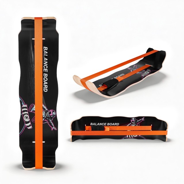 VEVOR Ξύλινη κυρτή σανίδα ισορροπίας Wobble Board για ασκήσεις κορμού, Μαύρο/Πορτοκαλί HXBHCSSMDCB4V7TS7001V0