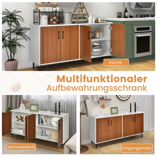 Μπουφέ/Κονσόλα με Μεταλλικά Πόδια και Αποθηκευτικό Χώρο 148 x 40 x 75,5 cm Λευκό+Καφέ Ξύλο JV10696BN Costway