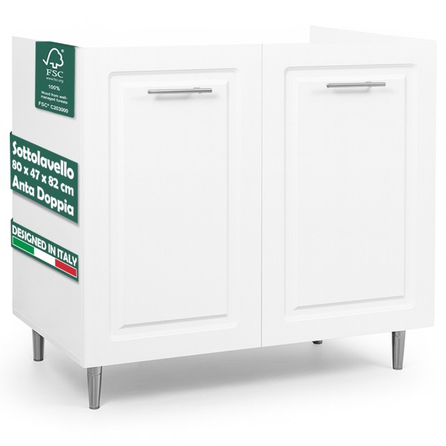 Shally Dogan Κινητό Ντουλάπι Κάτω από Νεροχύτη Κουζίνας, Συνθέσιμο Ντουλαπάκι Ξύλινο με Λευκή Ξύλινη Επένδυση και 2 Πόρτες 02001635