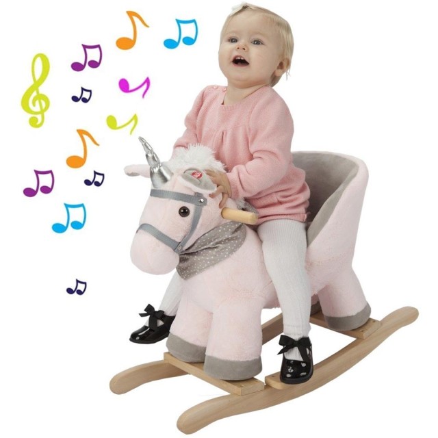 BAKAJI Μονόκερος Κουνιστό Αλογάκι Καβαλάνε Παιδικό Λούτρινο με Ηχητικά Εφέ Ροζ 02835366