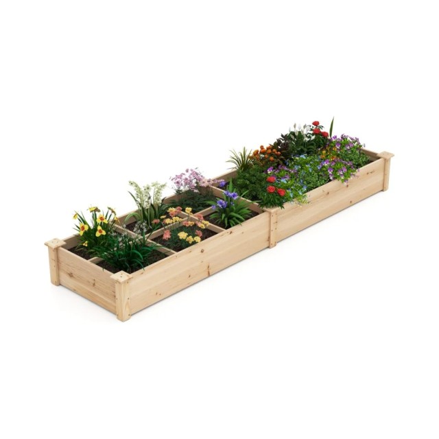 Costway  Υπερυψωμένο κρεβάτι κήπου από ξύλο με 2 φυτευτικά κουτιά και διαχωριστικά 228 x 62 x 25 εκ. Φυσικό. GT4287NA