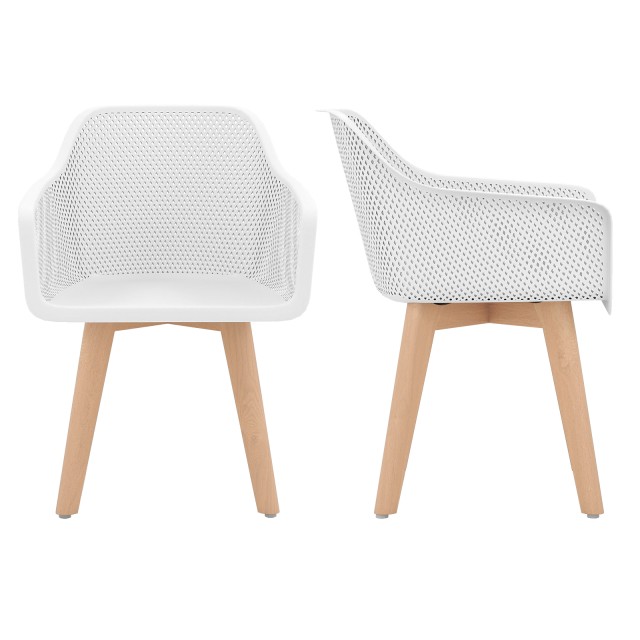 Costway 2 Καρέκλες Τραπεζαρίας με Ξύλινα Πόδια & Αναπνεύσιμη Πλάτη - Λευκές KC58459WH-2