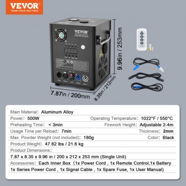 Μηχανή Πυροτεχνημάτων VEVOR Cold Spark x4 500W για Εκδηλώσεις  YHKZQ500W4GWTNB7BV2