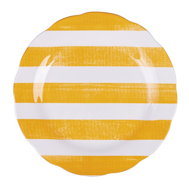 Villa DEste  Σετ 6 τμχ  Πιάτο φρούτων από πορσελάνη με κυματοειδή μπορντούρα και διακόσμηση πορτοκαλί ρίγες Versilia 5922181