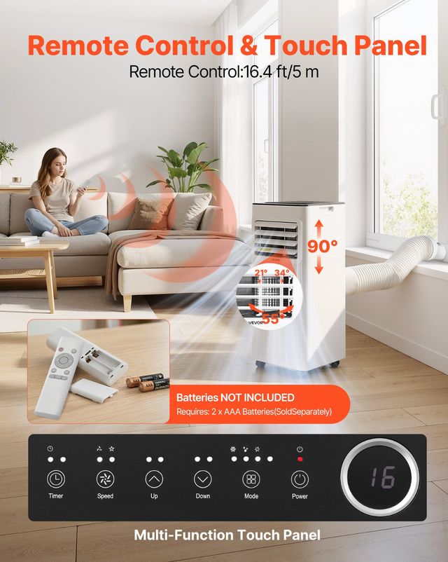 VEVOR Φορητό Κλιματιστικό Δαπέδου 9000 BTU (2,6 kW) 3 σε 1 με Τηλεχειριστήριο, Χρονοδιακόπτη 24 ωρών και Λειτουργία Αφύγρανσης, Λευκό BXSKDOZKDL9052FM2001V2