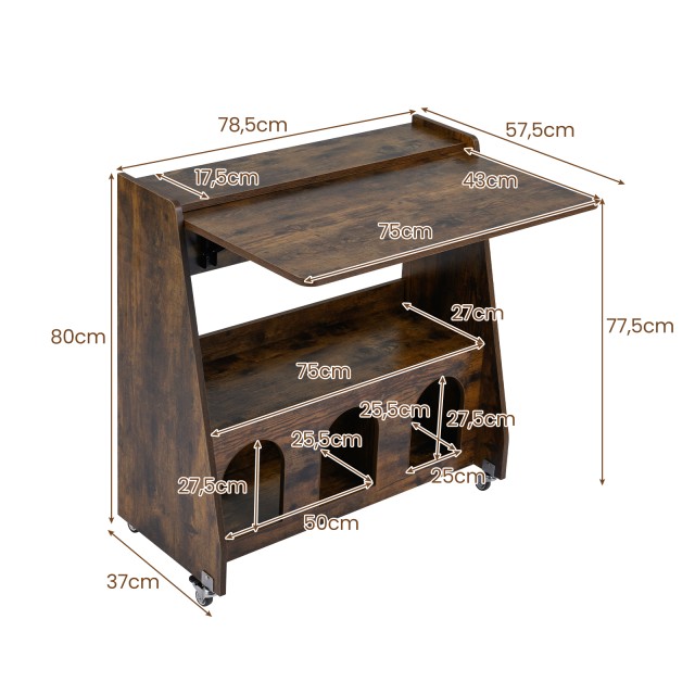 Costway Γραφείο όρθιας εργασίας με ρόδες και ανακλινόμενη επιφάνεια, καφέ, 80 x 57,5 x 78,5 cm CB11026CF