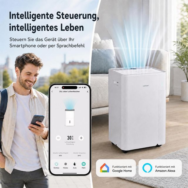 Costway Αφυγραντήρας 20L/24ωρο με Wi‑Fi, 4L, για 30 τ.μ., 200W 50 x 23,5 x 30,5 cm ES10719DE-WH