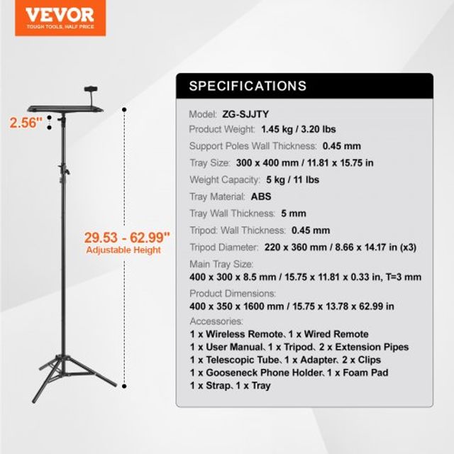 VEVOR Ρυθμιζόμενη Βάση Προβολέα/Λάπτοπ από 68.5 έως 160 εκ. SJJSTYYZJDTPORD0VV0