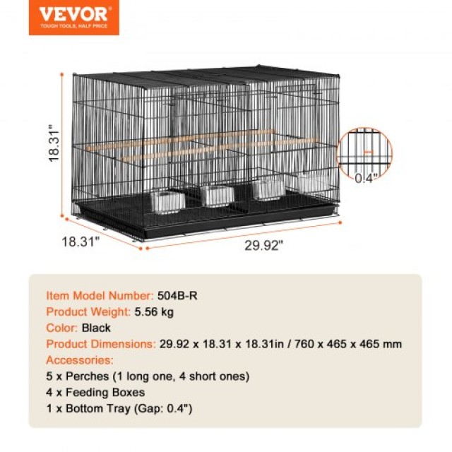 VEVOR Κλουβί Πτήσης Πουλιών με Διαχωριστικό 18 Μικρό Μεταλλικό Κλουβί Παπαγάλων Μαύρο ZMSMNNL31191DY8JTV0