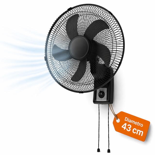 BAKAJI Ανεμιστήρας Τοίχου 43cm Μαύρος, Αθόρυβος με 3 Ταχύτητες 02002237