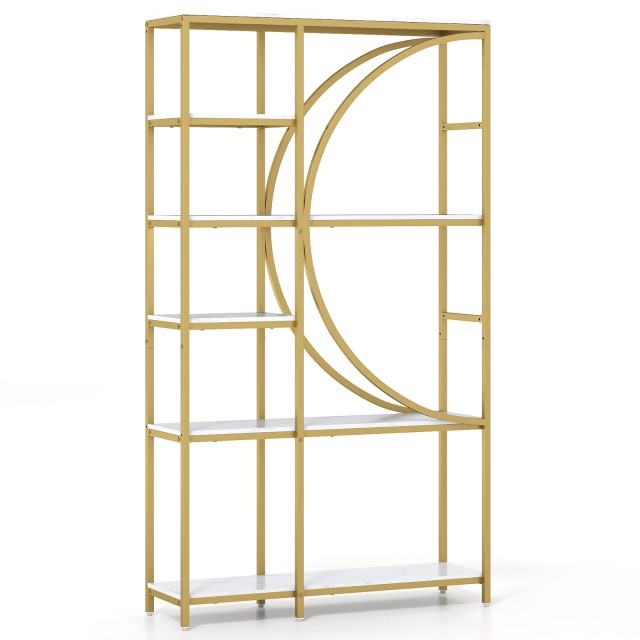 Costway Ραφιέρα Βιβλιοθήκης 100x30x177cm με Μεταλλική Κατασκευή σε Λευκό & Χρυσό JV12896WH