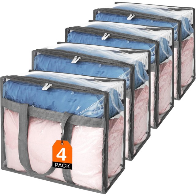 BAKAJI Σετ 4 Διαφανείς Σάκοι PVC 45x38x23 εκ. με Φερμουάρ και Ενισχυμένες Χειρολαβές 02842395