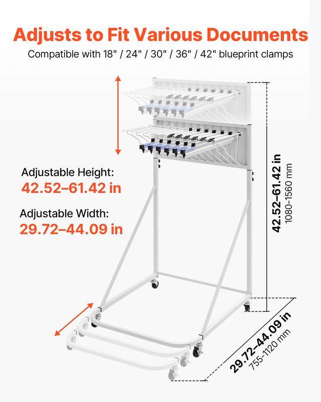 VEVOR Μεταλλική Κινητή Βάση Σχεδίων με 6 Αλουμινένιους Σφιγκτήρες 610 mm και 4 Ρόδες YDKDJZSJYDKDEE6CD001V0