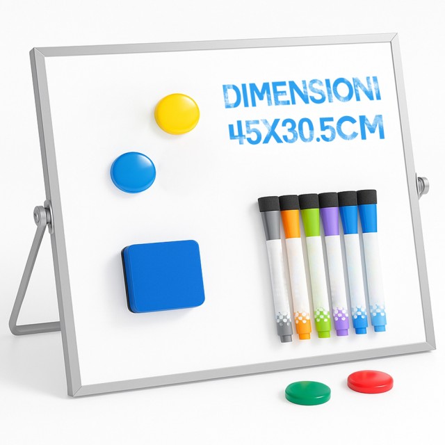 BAKAJI Διπλής Όψης Μαγνητικός Πίνακας με Σβήσιμο, Μαρκαδόρους και Σβήστρα 45x30.5cm 02842805