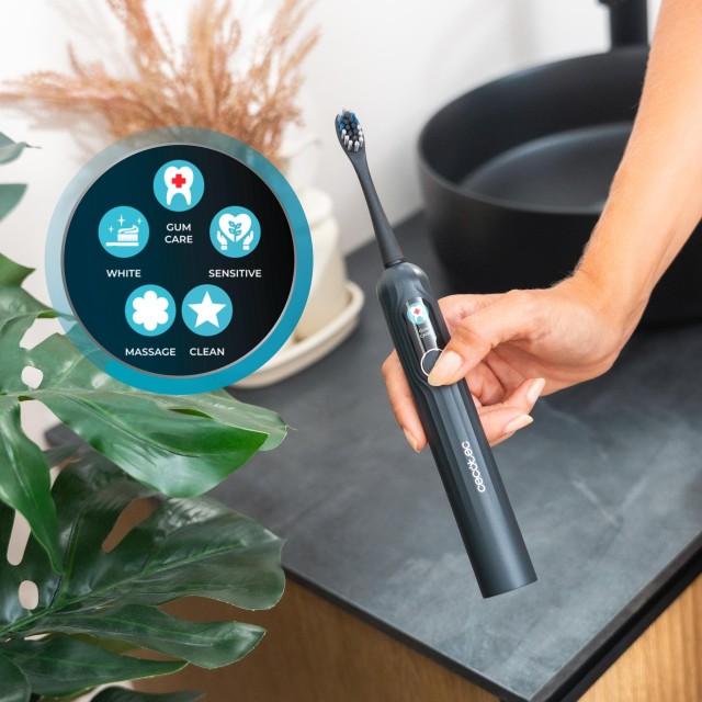 Cecotec Οδοντόβουρτσα ToothCare UltraSonic PlatinumSwing με Ταλάντωση, έως 50.000 RPM, 5 Λειτουργίες, Οθόνη & Αναφορά Καθαρισμού, 8 Κεφαλές, Ασύρματη Φόρτιση & Θήκη CEC-116289