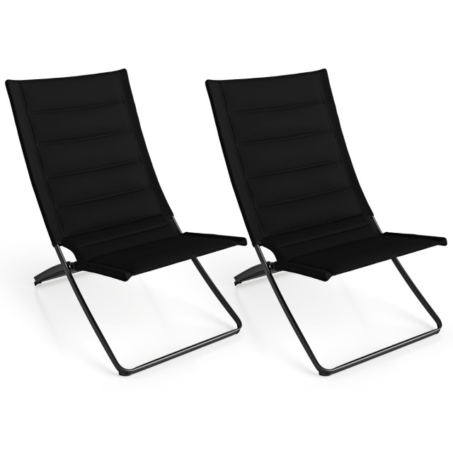 Costway Σετ 2 Πτυσσόμενες Καρέκλες Παραλίας με Μαξιλαρωτές Πλάτες & Καθίσματα, Αναδιπλούμενες Καρέκλες Camping, Μαύρες 87 x 57 x 90 cm NP12947DK-2
