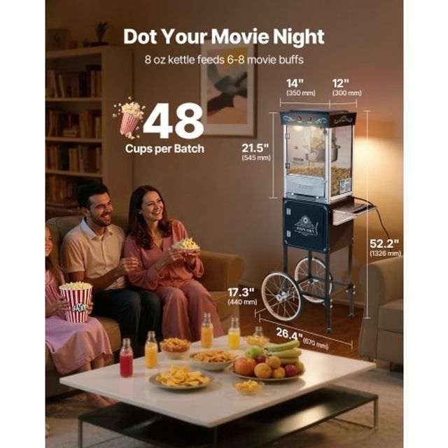VEVOR Μηχανή Παραγωγής Ποπκόρν με Καρότσι 800W Μαύρο CSBMHJHS8OZWX2BT6001V2