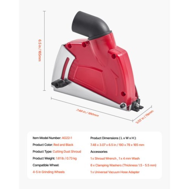 VEVOR Προστατευτικό Κοπής για Γωνιακούς Τροχούς 4-5 ιντσών με 6 Ροδέλες Σφιξίματος QGKFCZQGKBTMTK4CX001V0