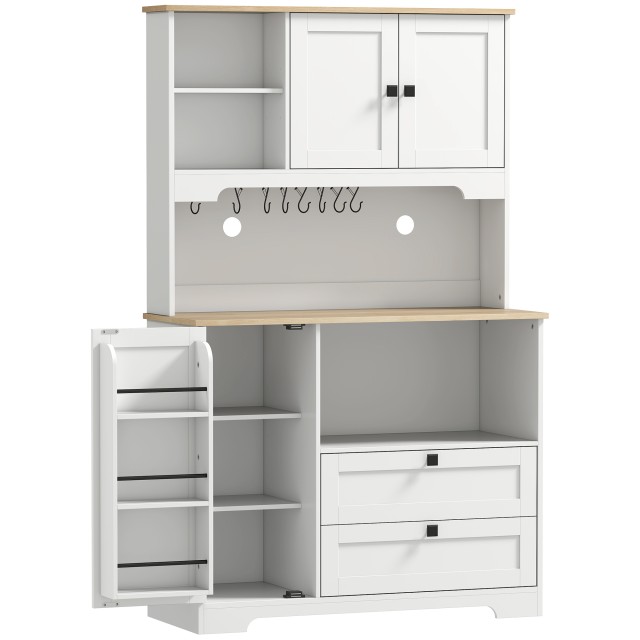 HOMCOM Κουζίνα Κρεντένζα με 3 Ντουλάπια, 2 Συρτάρια, Ρυθμιζόμενα Ράφια και Θήκη Μπαχαρικών, 100x40x62 εκ., Λευκό 83A-437V81WT