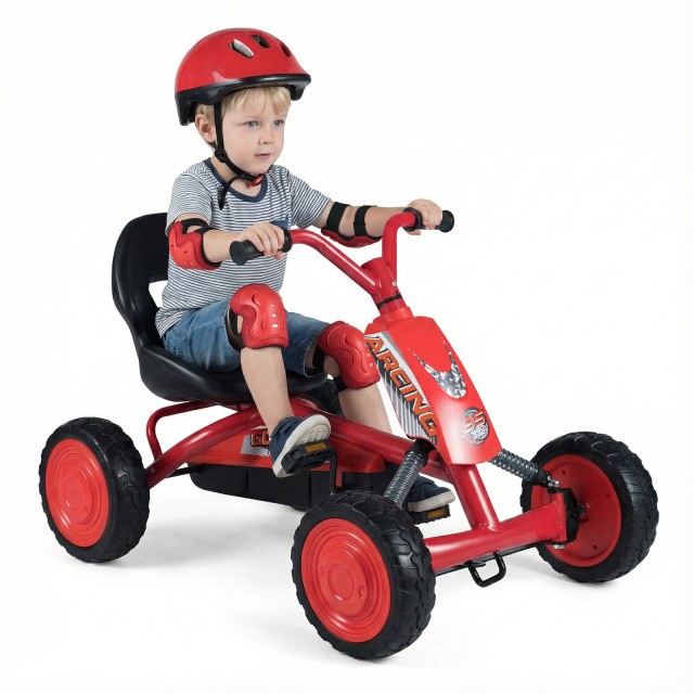 Costway Παιδικό Γκοκάρτ με Ρυθμιζόμενο Κάθισμα, Πεντάλ Εμπρός-Πίσω, για 3-8 Ετών, Κόκκινο, 55 x 57 x 84 cm TQ10454RE