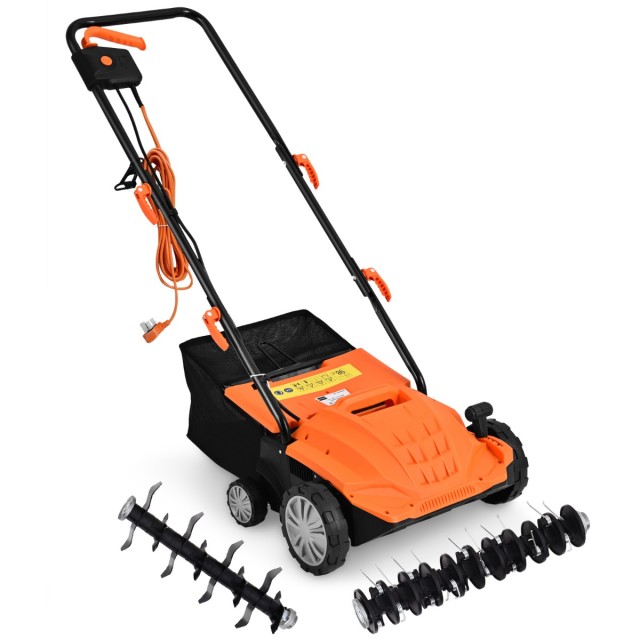 Costway Επαναφορτιζόμενος Ηλεκτρικός Εξαεριστήρας Γκαζόν 2-σε-1 με Ρυθμιζόμενο Ύψος και Σάκο Συλλογής 30 Λίτρων ET1414DE-OR