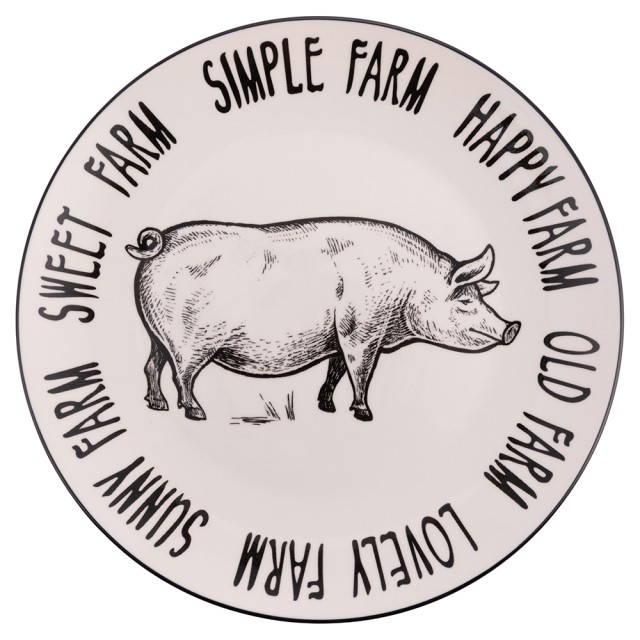 Villa DEste  Σετ 6τμχ Επίπεδο πιάτο 265 cm από πορσελάνη με διακόσμηση γουρούνι Farm 5923354