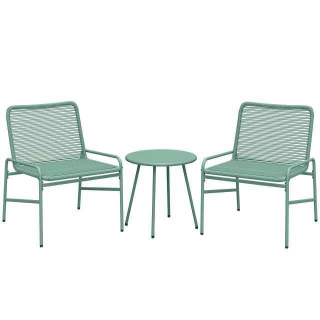Outsunny Σετ Μπιστρό Rattan 3 Τεμαχίων με 2 Καρέκλες και Στρογγυλό Τραπέζι Κήπου, Πράσινο 863-210V00GN